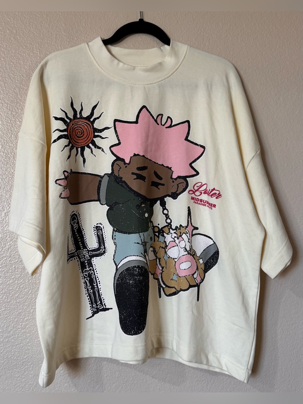 Loiter Midsummer Paradise Awaits Graphic Shirt Cream Streetwear Sz M